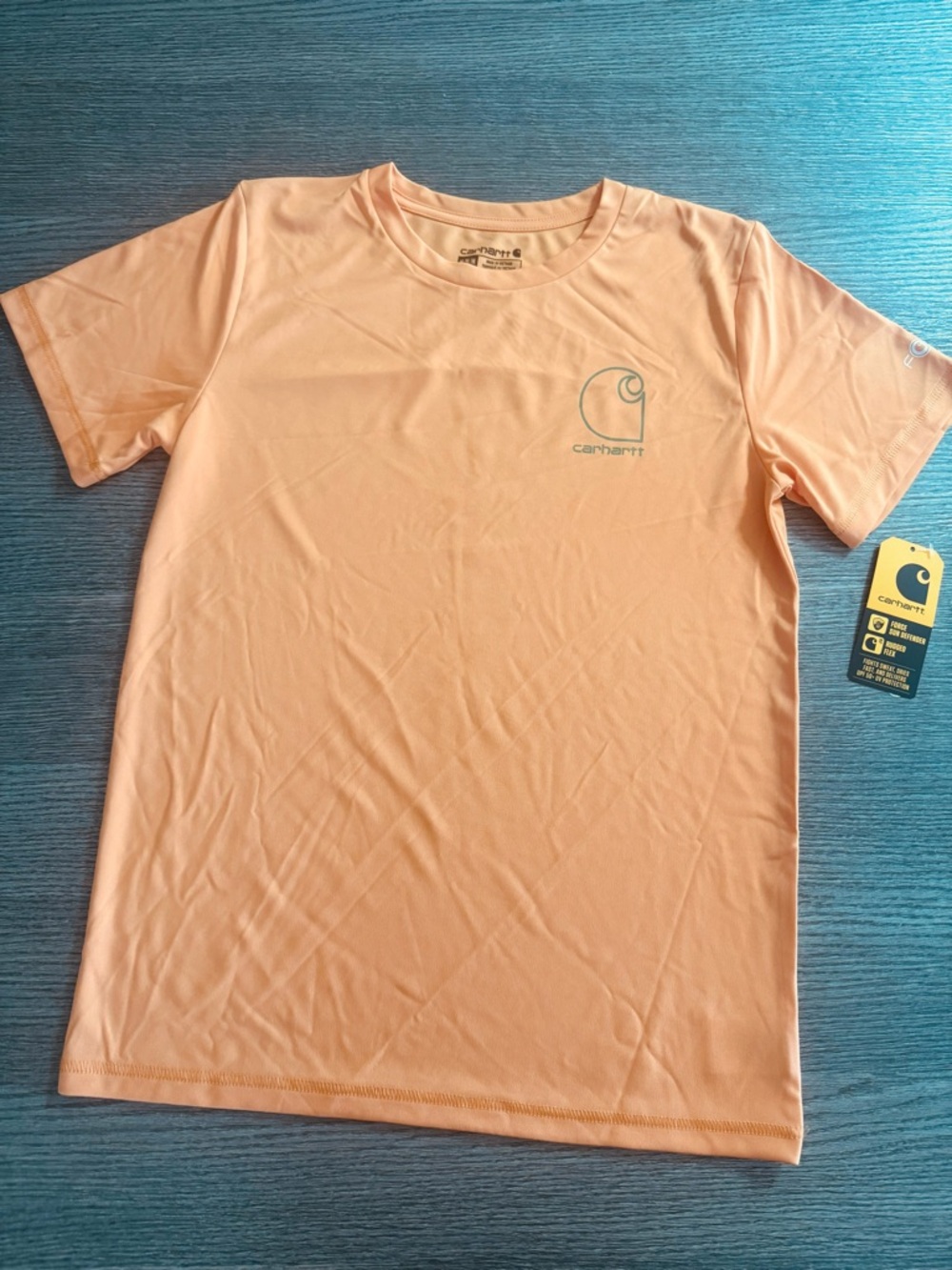 Carhartt Boys Force Sun Defender T-Shirt Size M 10-12 Tangerine UPF 50+